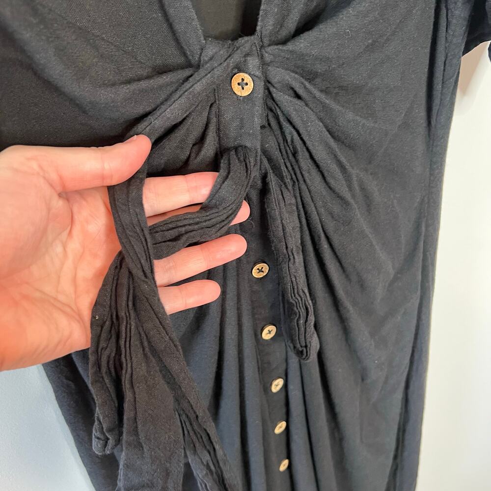Free People Vintage Summer Midi Black Dress with Buttons Size Large - Picture 9 of 15